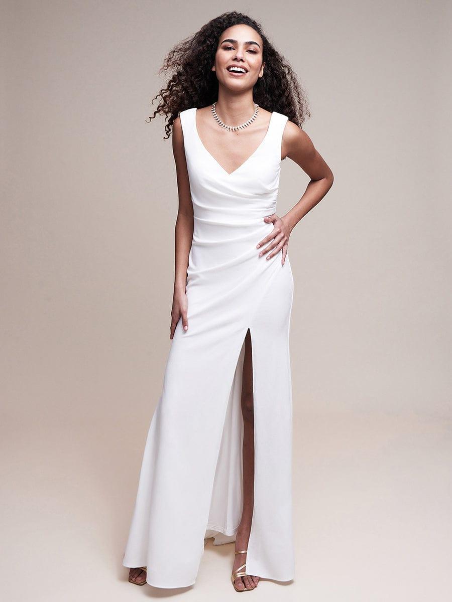 Sleeveless Ruched Sweetheart Fit and Flare Evening Dress #color_White