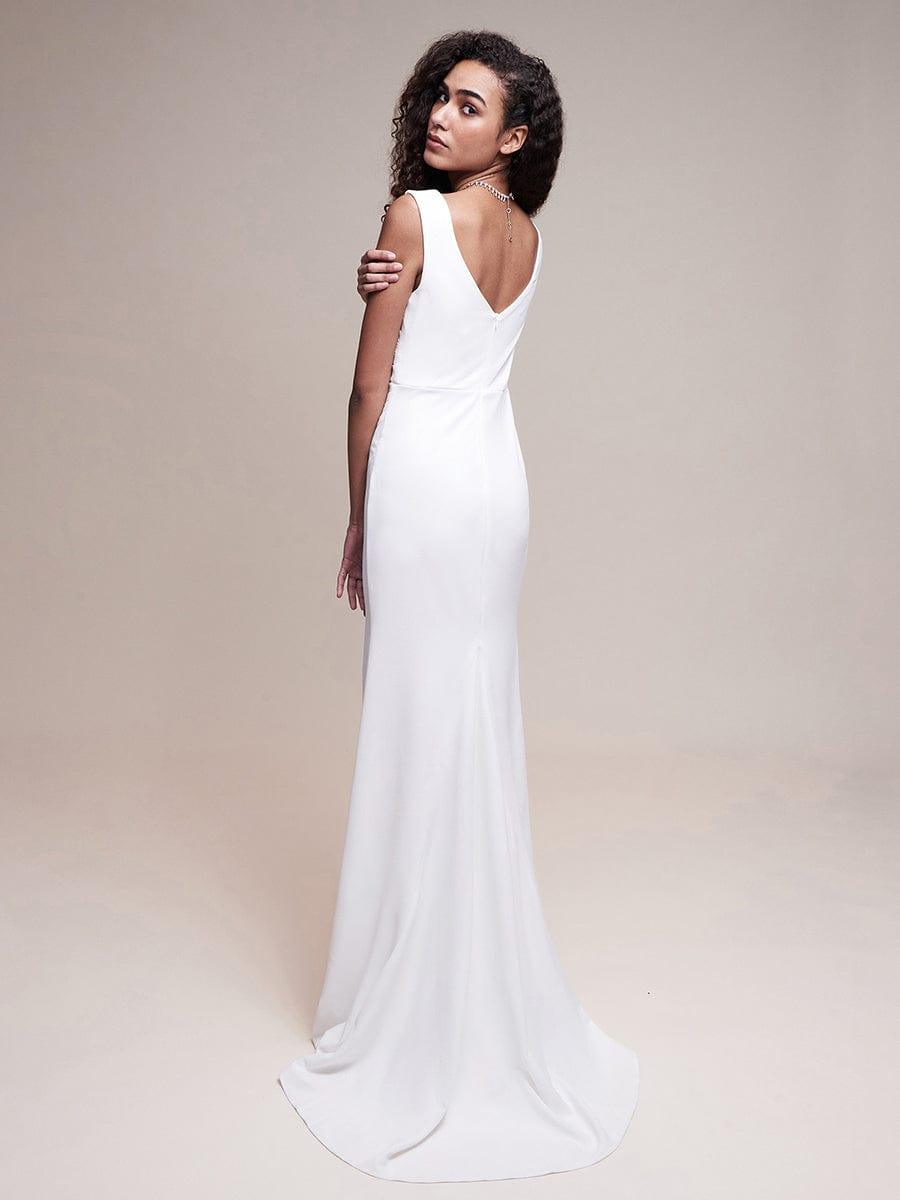 Sleeveless Ruched Sweetheart Fit and Flare Evening Dress #color_White