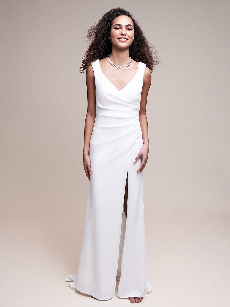 Sleeveless Ruched Sweetheart Fit and Flare Evening Dress #color_White