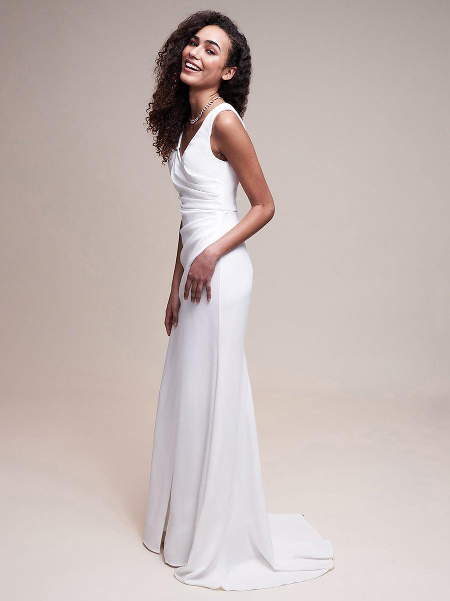 Sleeveless Ruched Sweetheart Fit and Flare Evening Dress #color_White