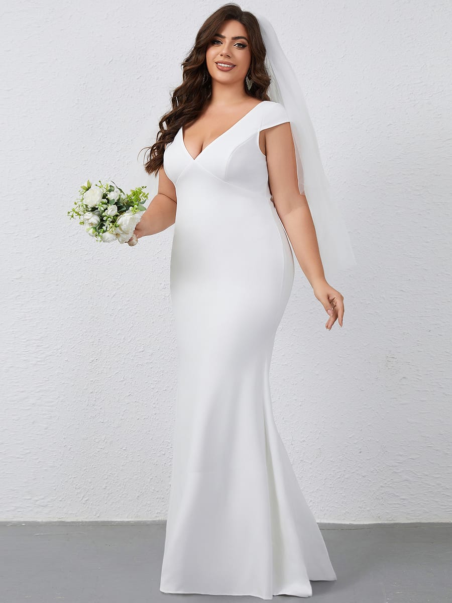 Cap Sleeve V-Neckline Lace Backless Wedding Dress #color_White