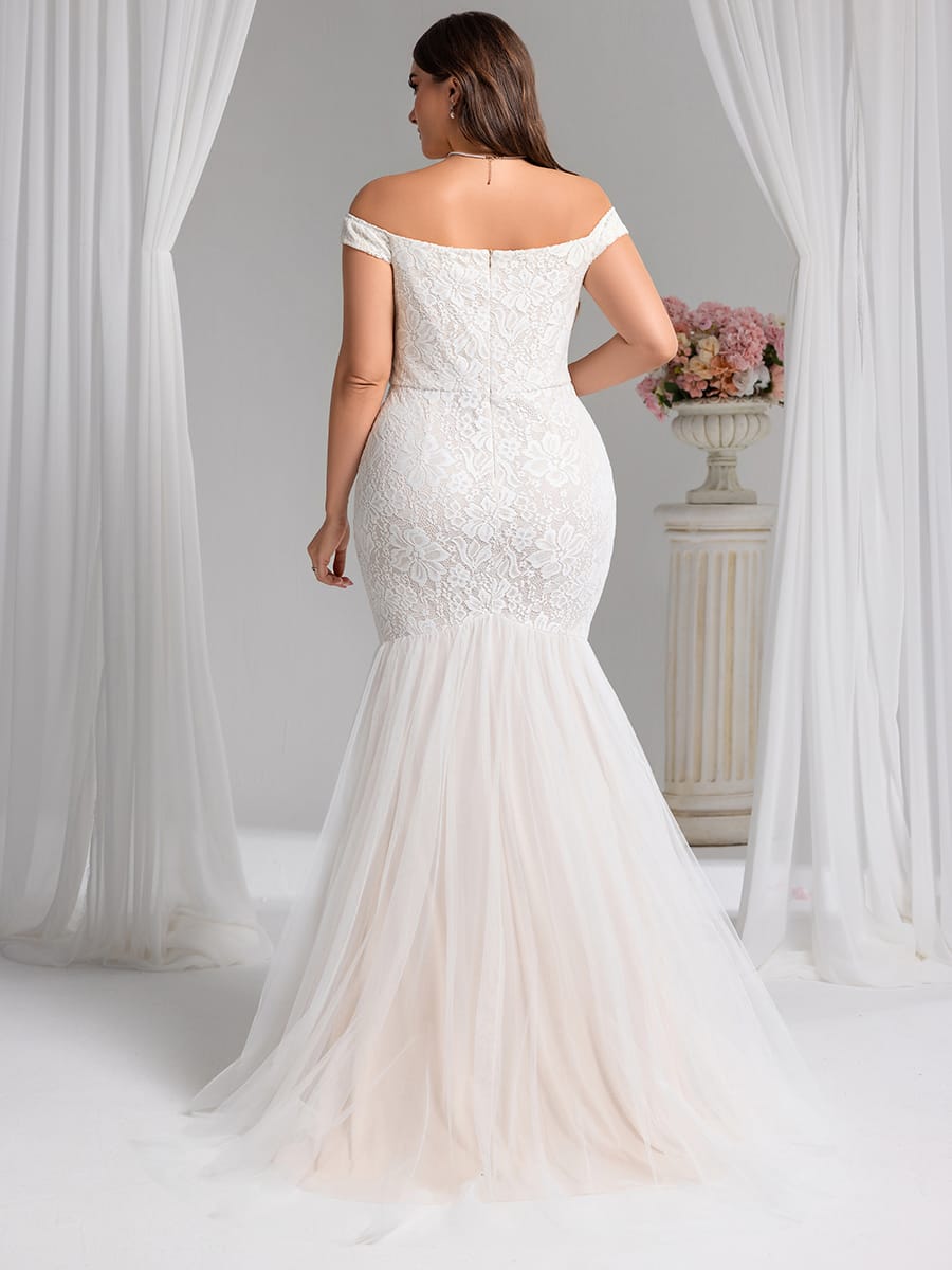 Off Shoulder Lace Mermaid Wedding Dress #color_Ivory