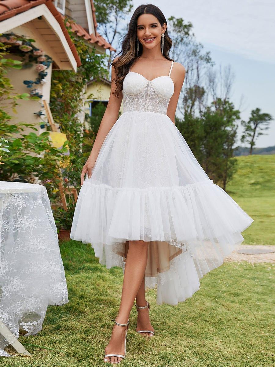 Sweetheart Corset Top High-Low Wedding Dress with Spaghetti Straps #color_Ivory
