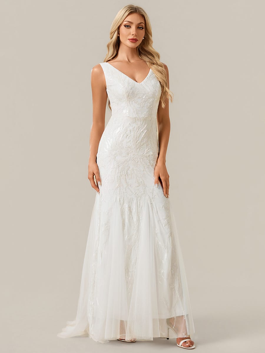 Floral Sequin Sleeveless Dress #color_White