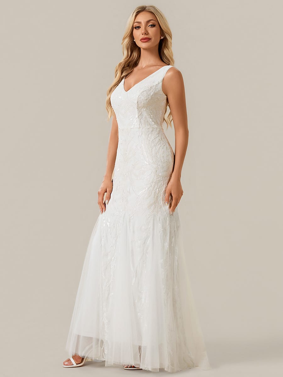 Floral Sequin Sleeveless Dress #color_White