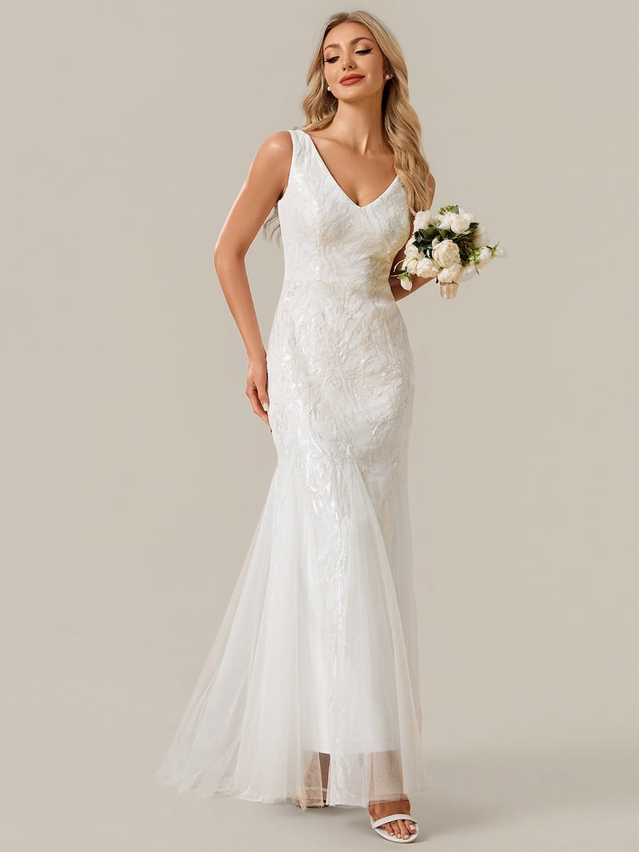 Floral Sequin Sleeveless Dress #color_White