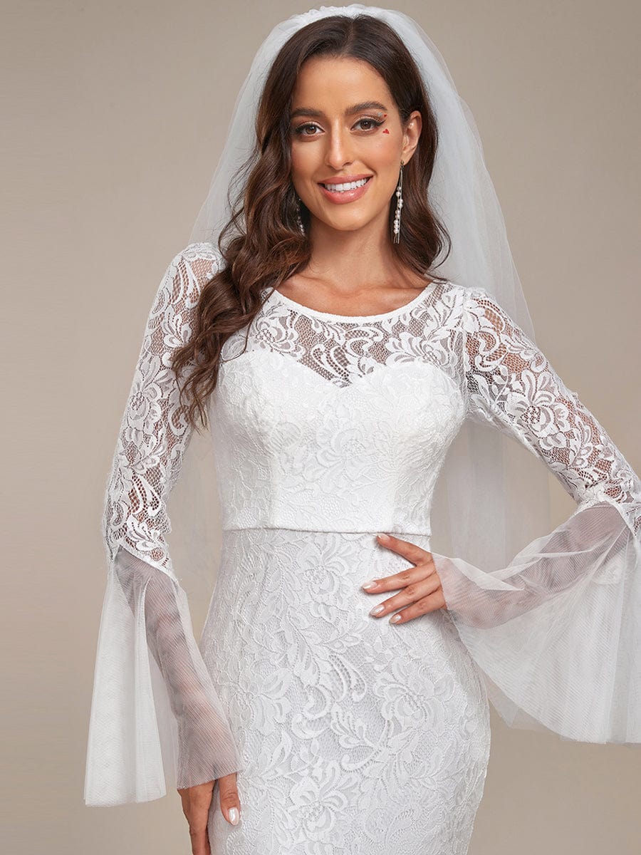 Custom Size Romantic V Back Mermaid Lace Wedding Dress #color_Cream Custom Size Romantic V Back Mermaid Lace Wedding Dress