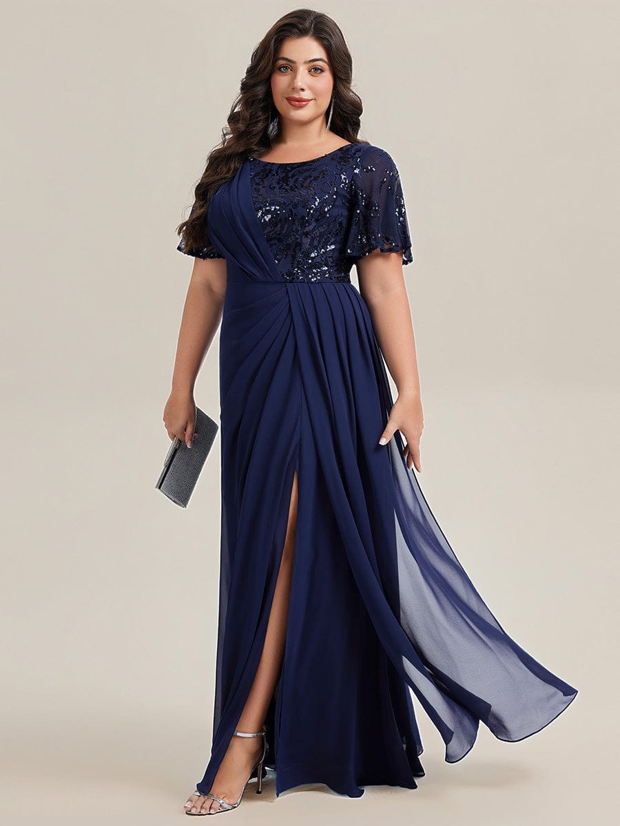 Plus Size Flowing Ribbons Chiffon Dress #color_Navy Blue