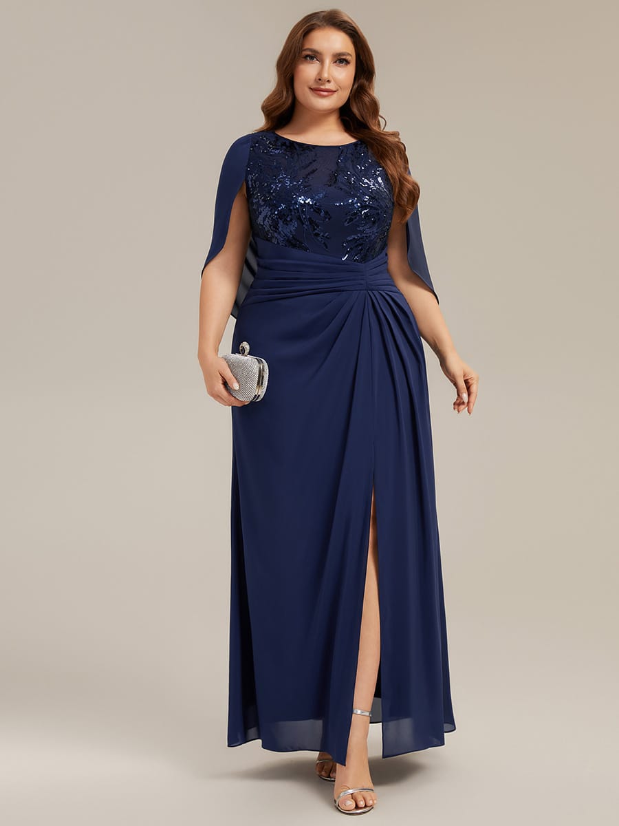 See-through Chiffon Sleeveless Dress #color_Navy Blue