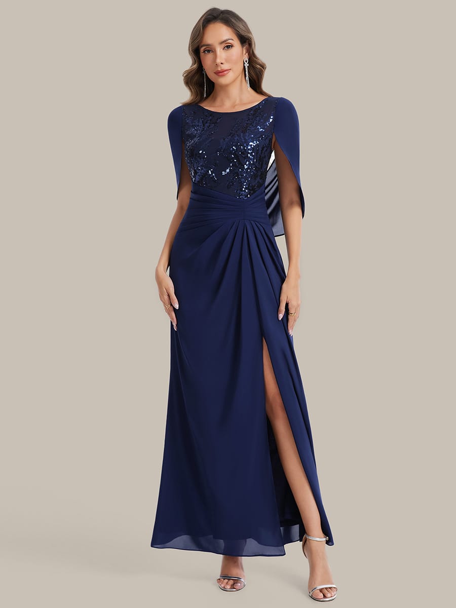 See-through Chiffon Sleeveless Dress #color_Navy Blue