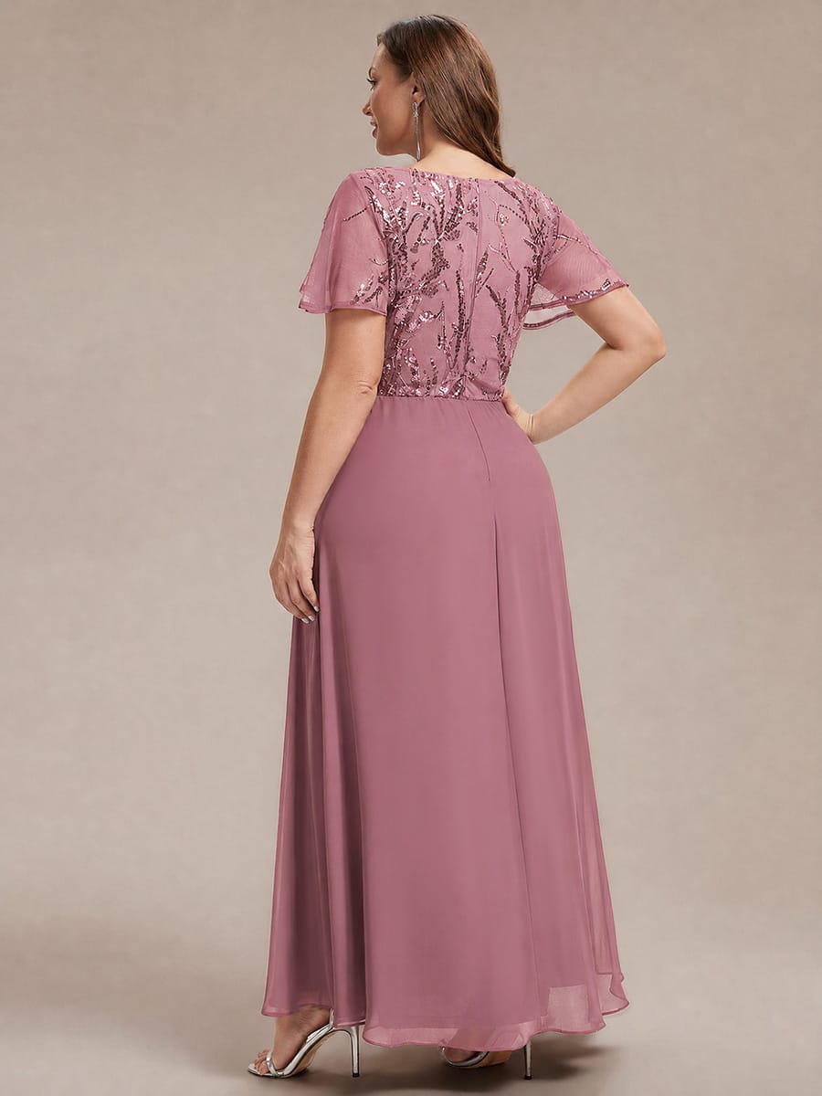 Applique Sequin Ruffle Sleeve Dress #color_Purple Orchid