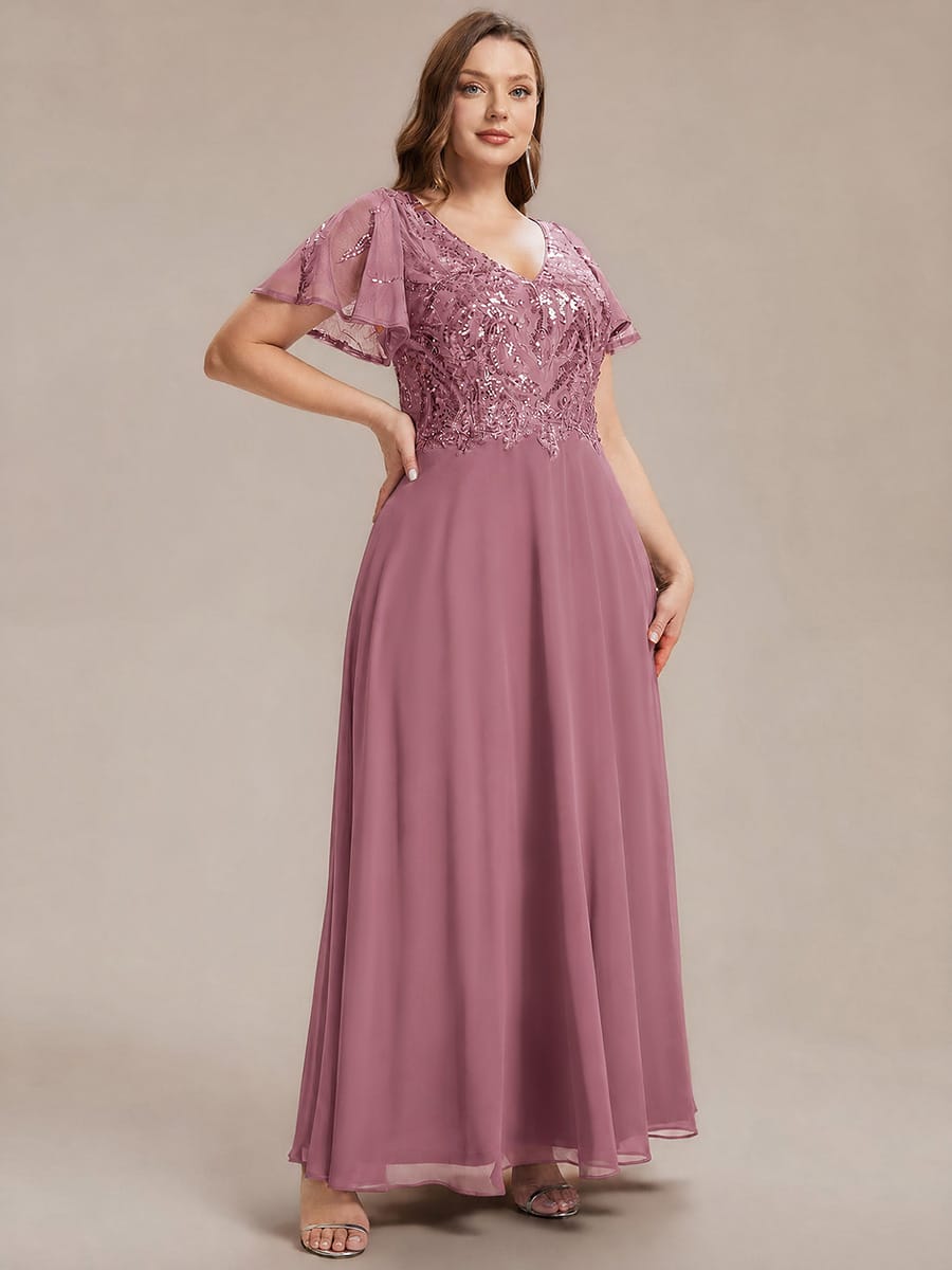 Applique Sequin Ruffle Sleeve Dress #color_Purple Orchid