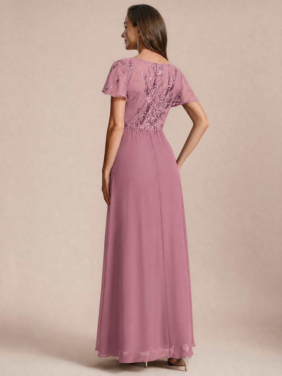 Applique Sequin Ruffle Sleeve Dress #color_Purple Orchid