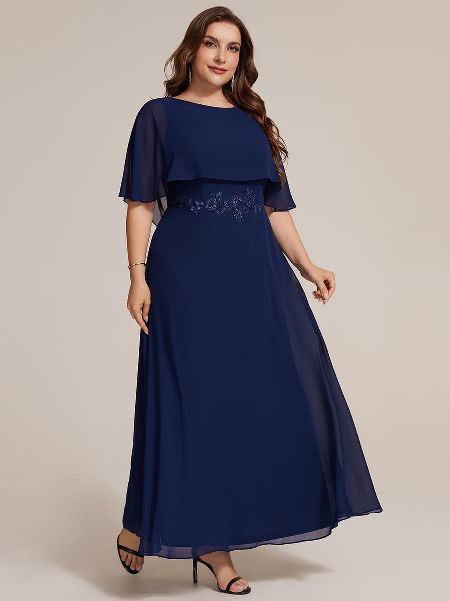 Chiffon Cape Sleeve A-line Dress #color_Navy Blue