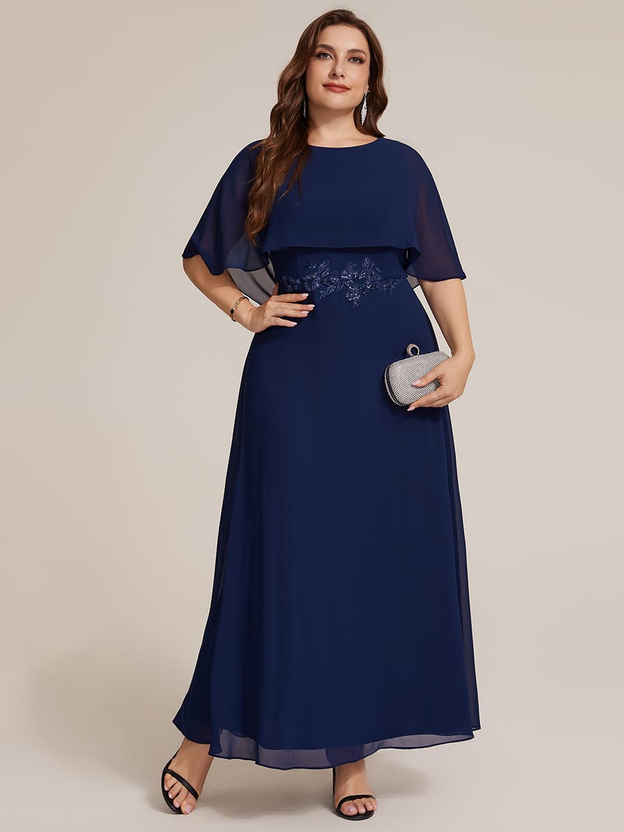 Chiffon Cape Sleeve A-line Dress #color_Navy Blue