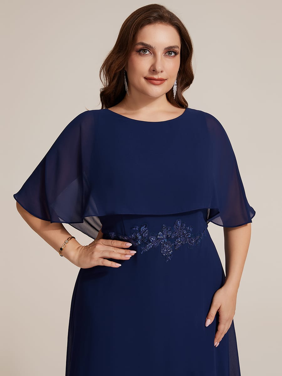 Chiffon Cape Sleeve A-line Dress #color_Navy Blue