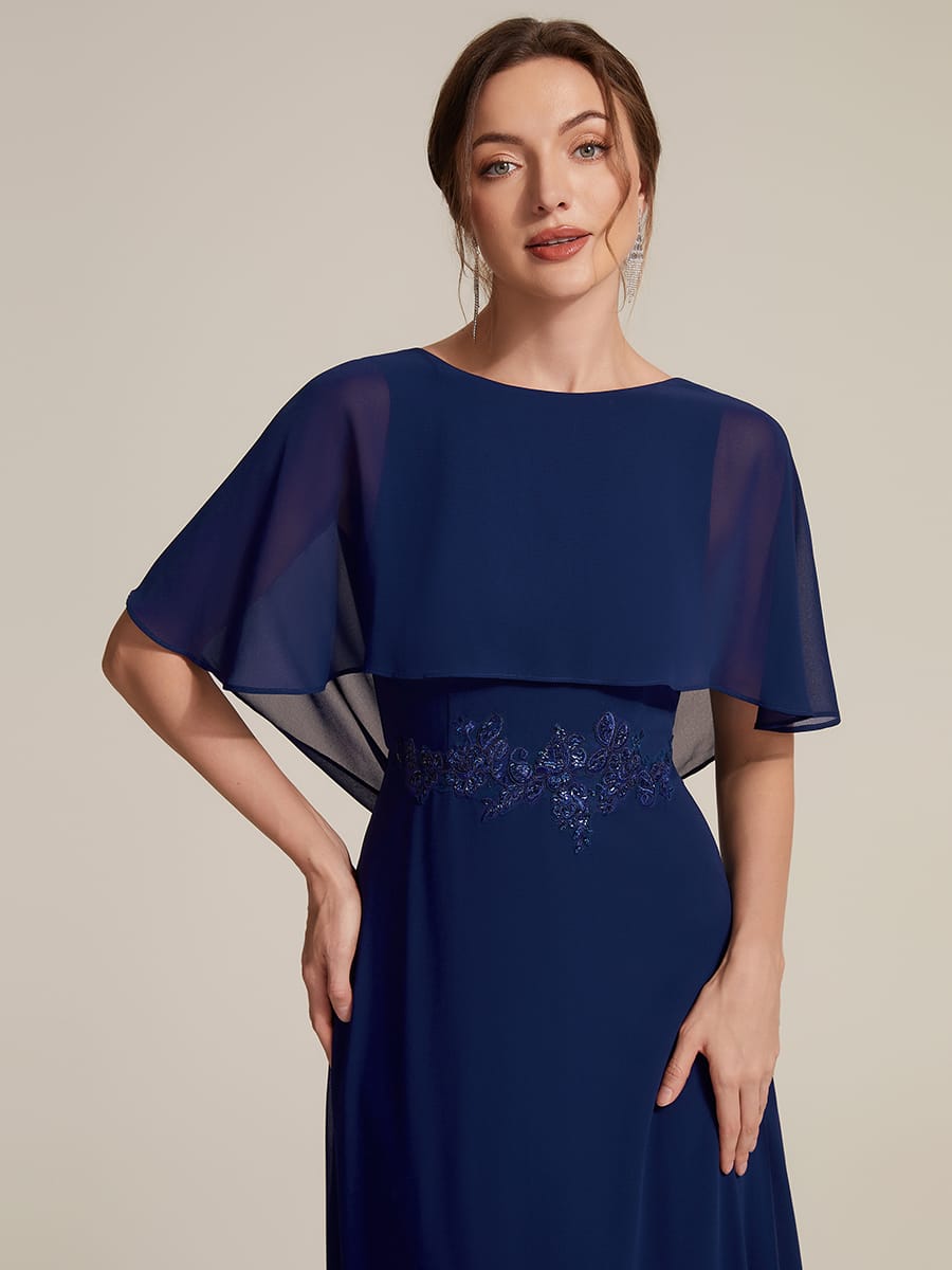 Chiffon Cape Sleeve A-line Dress #color_Navy Blue
