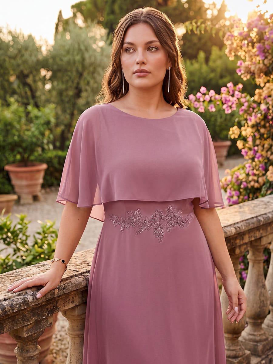Chiffon Cape Sleeve A-line Dress #color_Purple Orchid