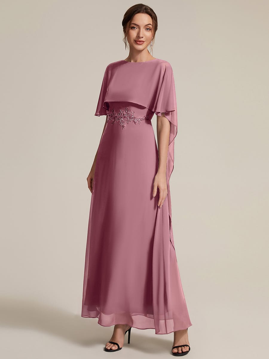 Chiffon Cape Sleeve A-line Dress #color_Purple Orchid