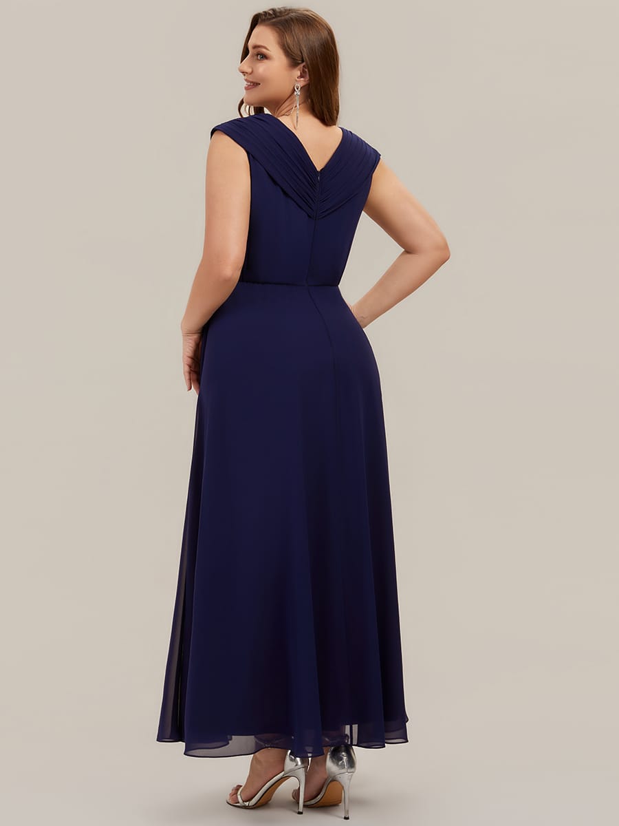 Flowing Ribbons Chiffon Cap Sleeve Dress #color_Navy Blue
