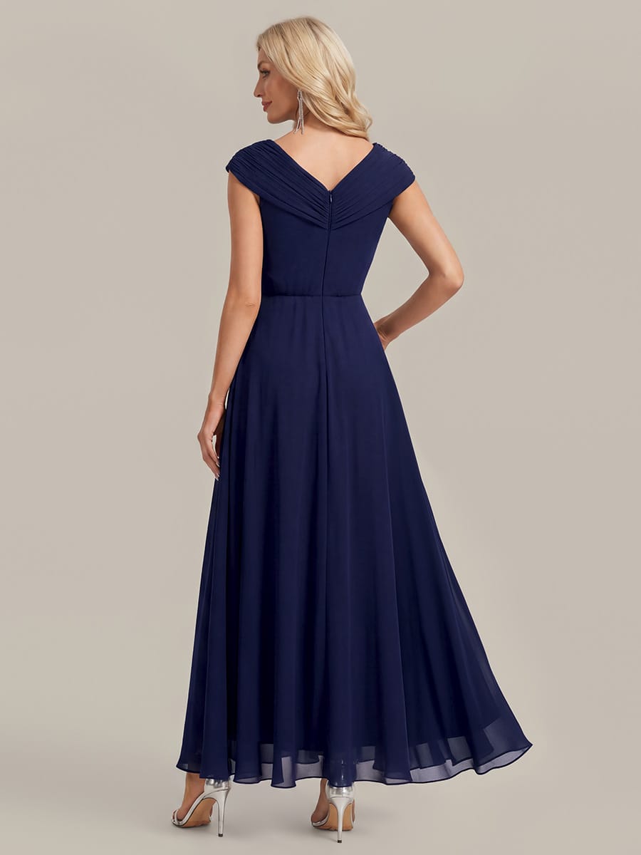Flowing Ribbons Chiffon Cap Sleeve Dress #color_Navy Blue