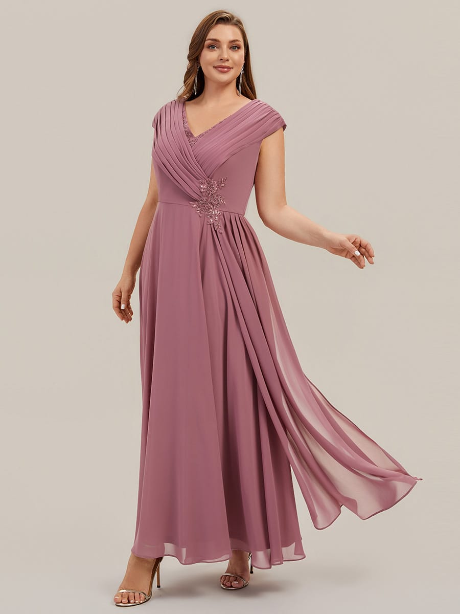Flowing Ribbons Chiffon Cap Sleeve Dress #color_Purple Orchid
