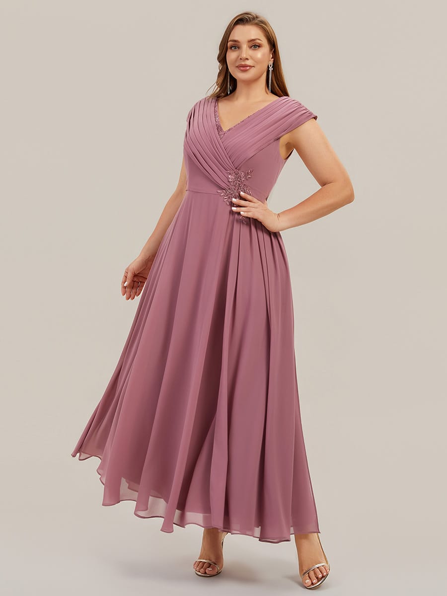 Flowing Ribbons Chiffon Cap Sleeve Dress #color_Purple Orchid
