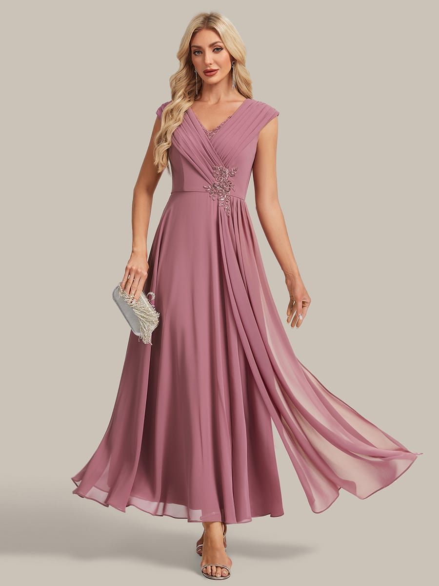 Flowing Ribbons Chiffon Cap Sleeve Dress #color_Purple Orchid
