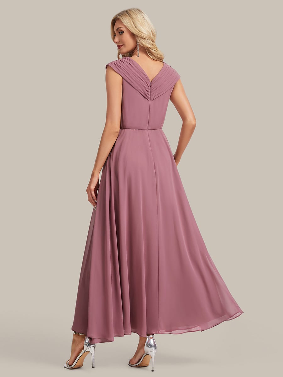 Flowing Ribbons Chiffon Cap Sleeve Dress #color_Purple Orchid