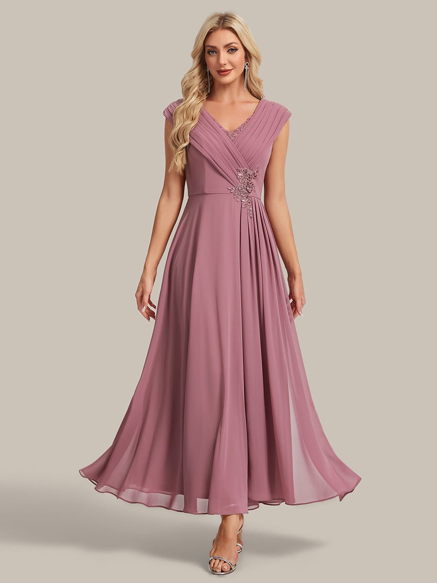 Flowing Ribbons Chiffon Cap Sleeve Dress #color_Purple Orchid