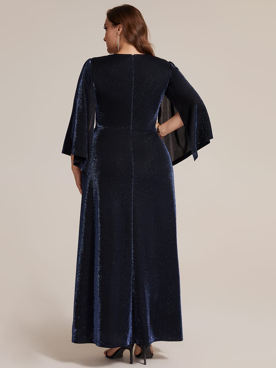 Lurex Mesh Cape Sleeve Sheath Dress #color_Navy Blue
