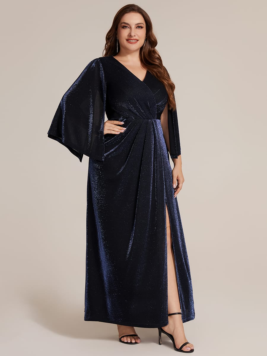 Lurex Mesh Cape Sleeve Sheath Dress #color_Navy Blue