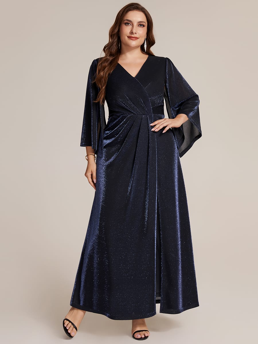 Lurex Mesh Cape Sleeve Sheath Dress #color_Navy Blue