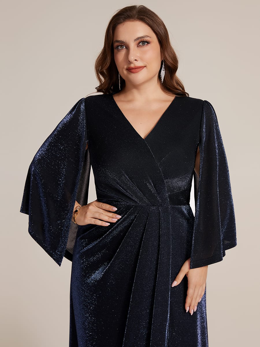 Lurex Mesh Cape Sleeve Sheath Dress #color_Navy Blue