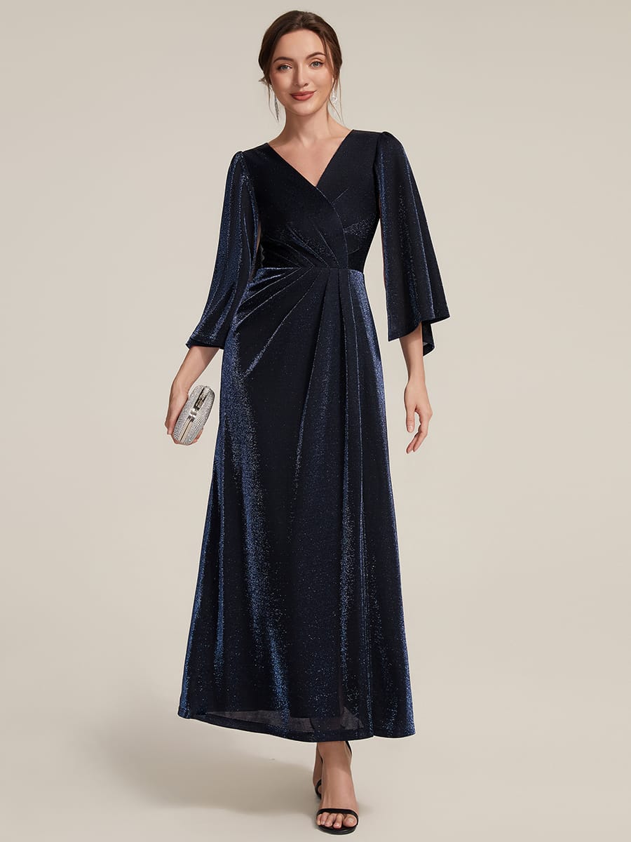 Lurex Mesh Cape Sleeve Sheath Dress #color_Navy Blue