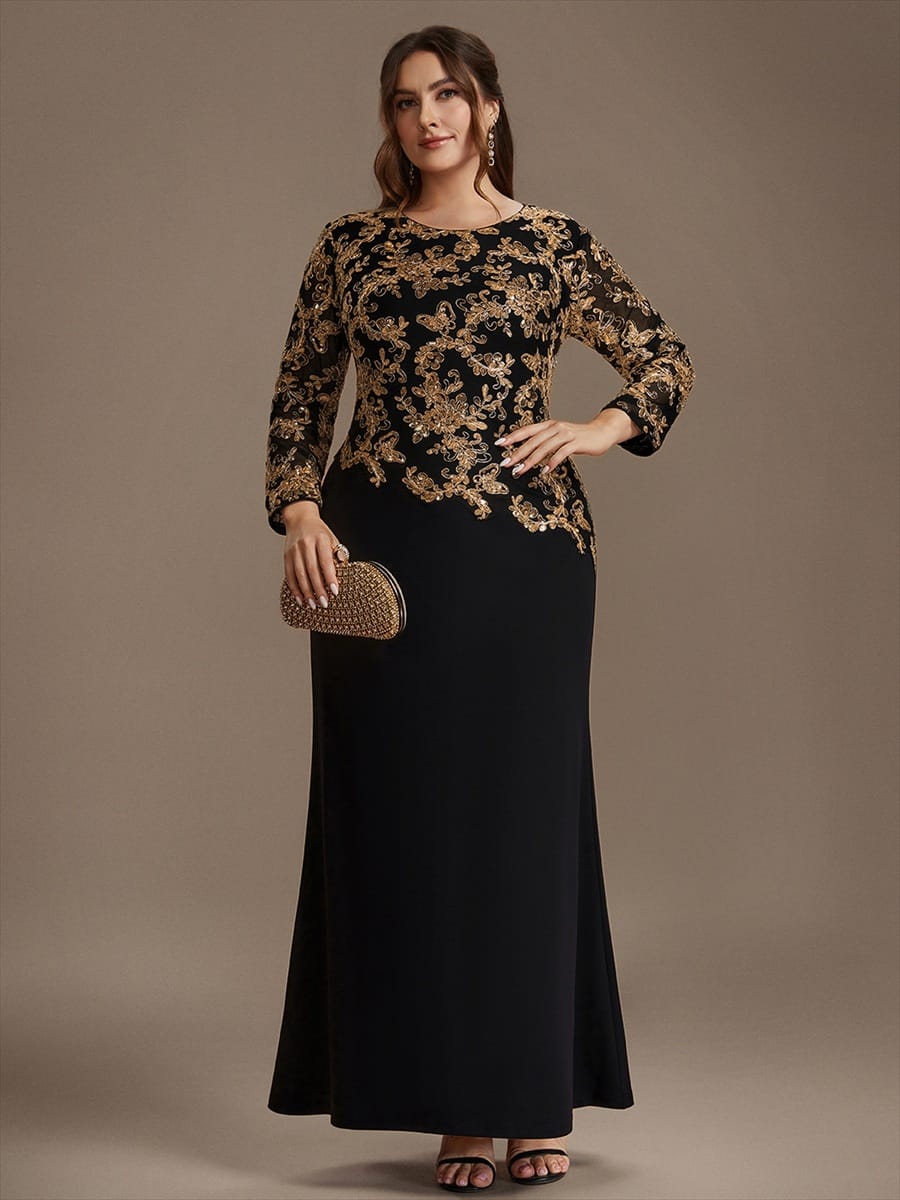 Sequin Fitted Sleeve Bodycon Dress #color_Black & Gold