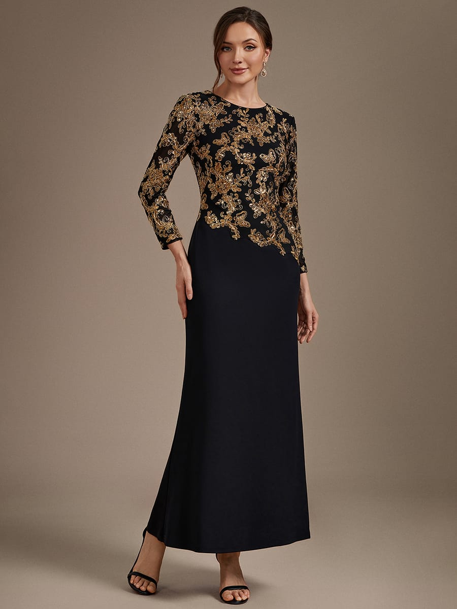 Sequin Fitted Sleeve Bodycon Dress #color_Black & Gold