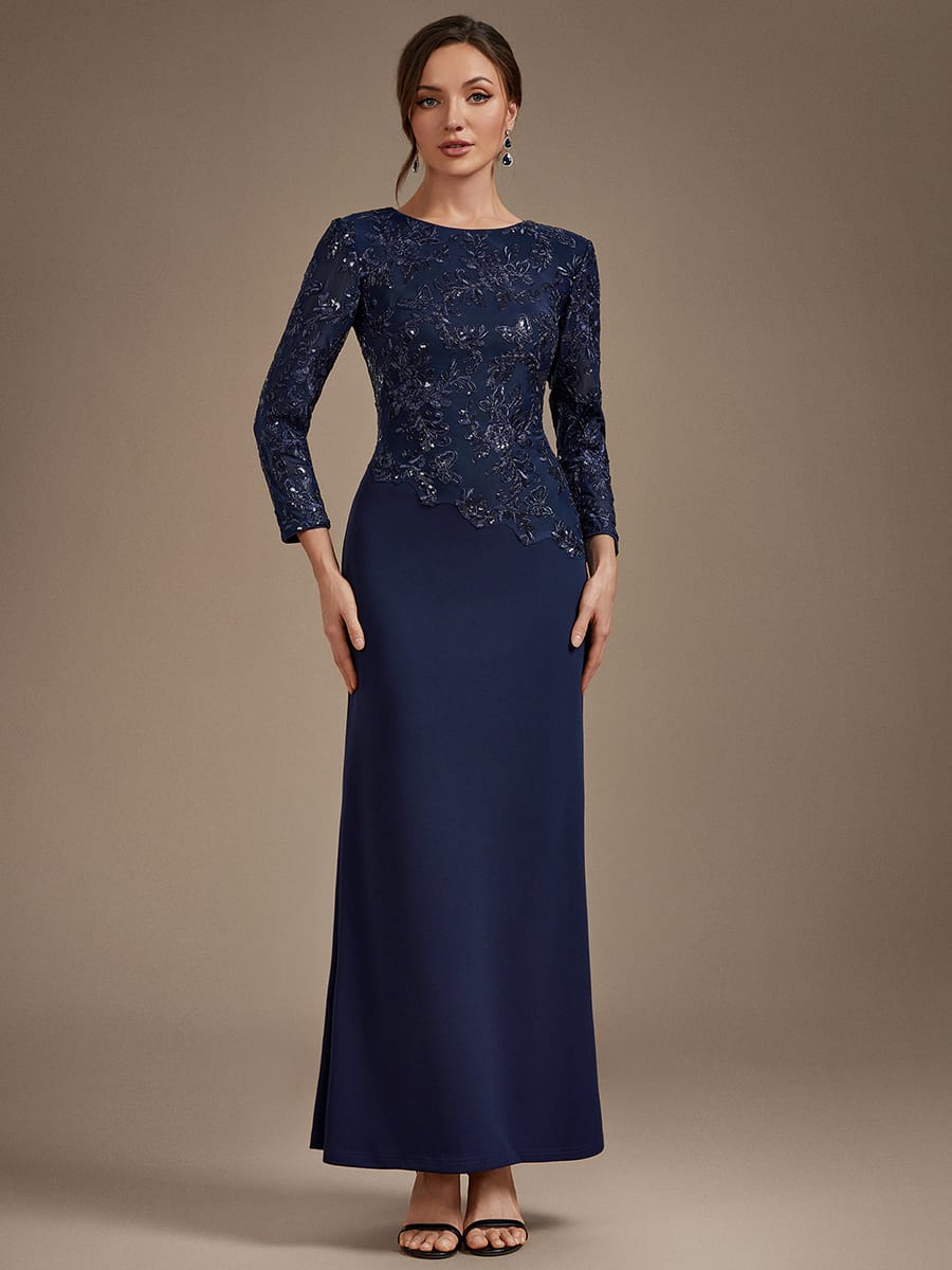 Sequin Fitted Sleeve Bodycon Dress #color_Navy Blue