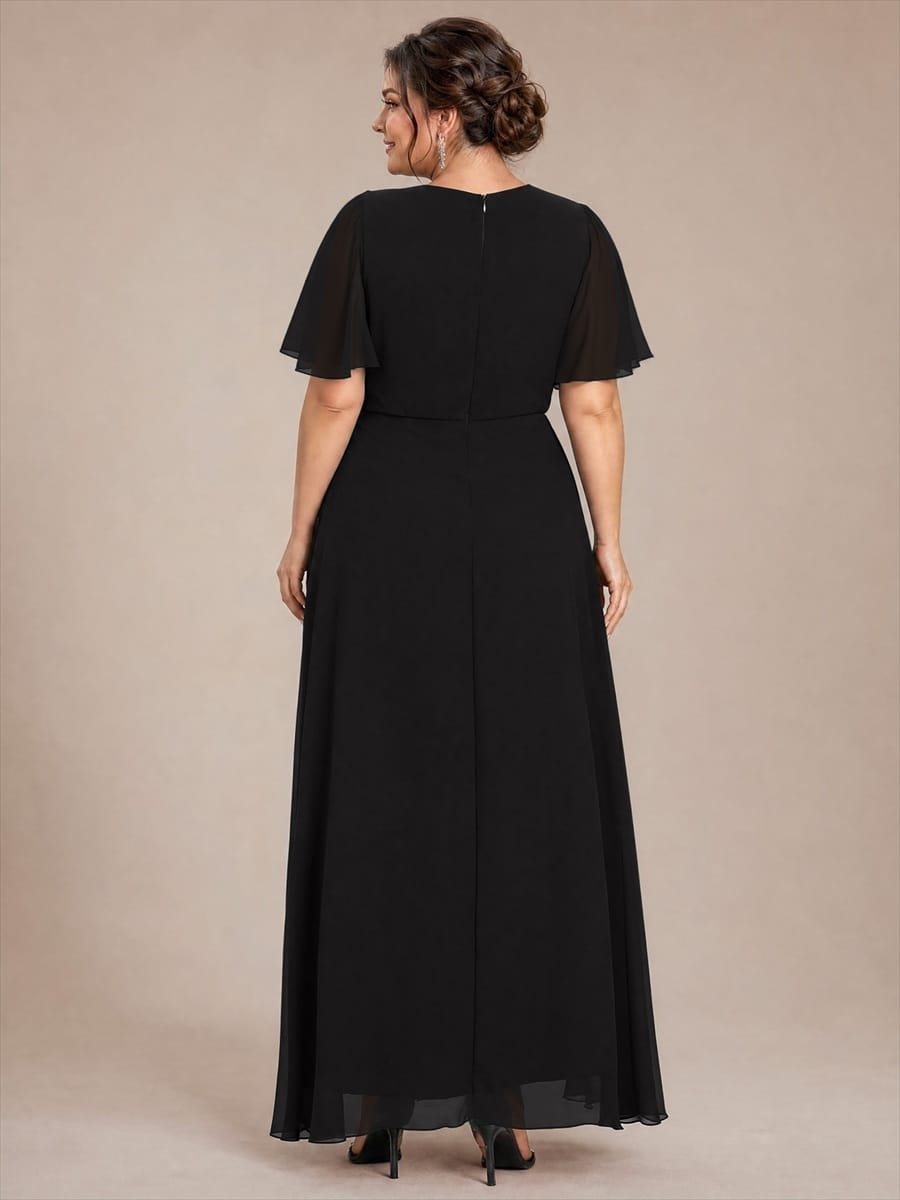 Chiffon Maxi Length Round neckline dress for the mother of the bride #color_Black