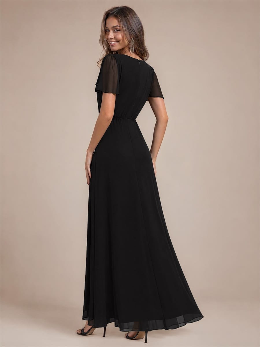 Chiffon Maxi Length Round neckline dress for the mother of the bride #color_Black