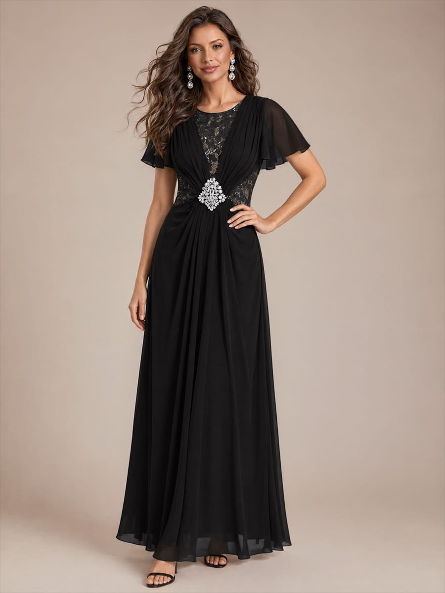 Chiffon Maxi Length Round neckline dress for the mother of the bride #color_Black