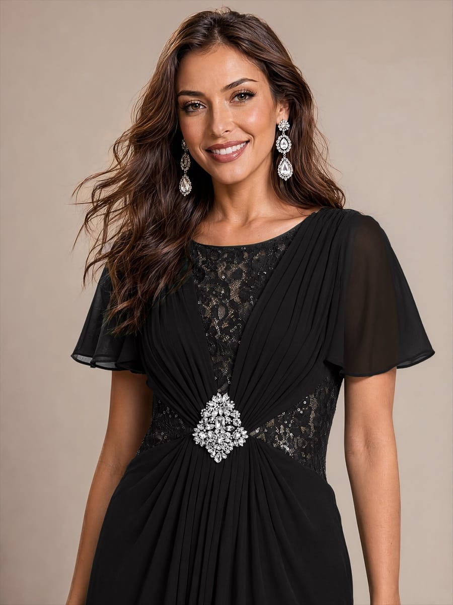 Chiffon Maxi Length Round neckline dress for the mother of the bride #color_Black
