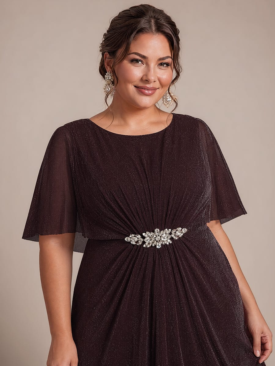 Floor Length with Round neckline, A-line, Cape sleeves and dress for the mother of the bride #color_Mahogany Brown