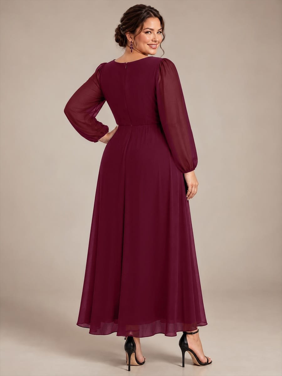 Chiffon Maxi Length V-neckline dress for the mother of the bride #color_Burgundy