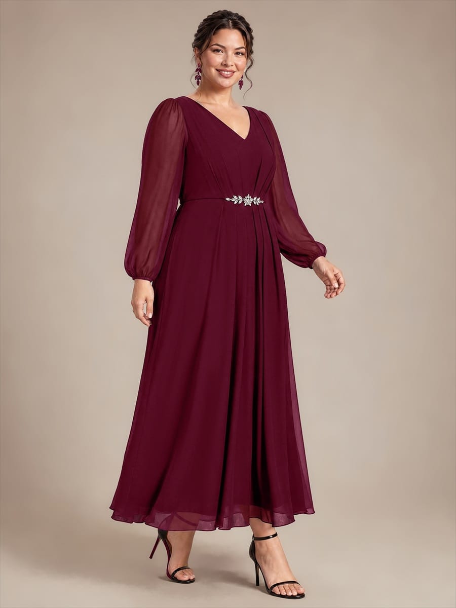 Chiffon Maxi Length V-neckline dress for the mother of the bride #color_Burgundy