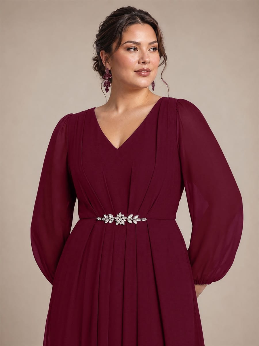 Chiffon Maxi Length V-neckline dress for the mother of the bride #color_Burgundy