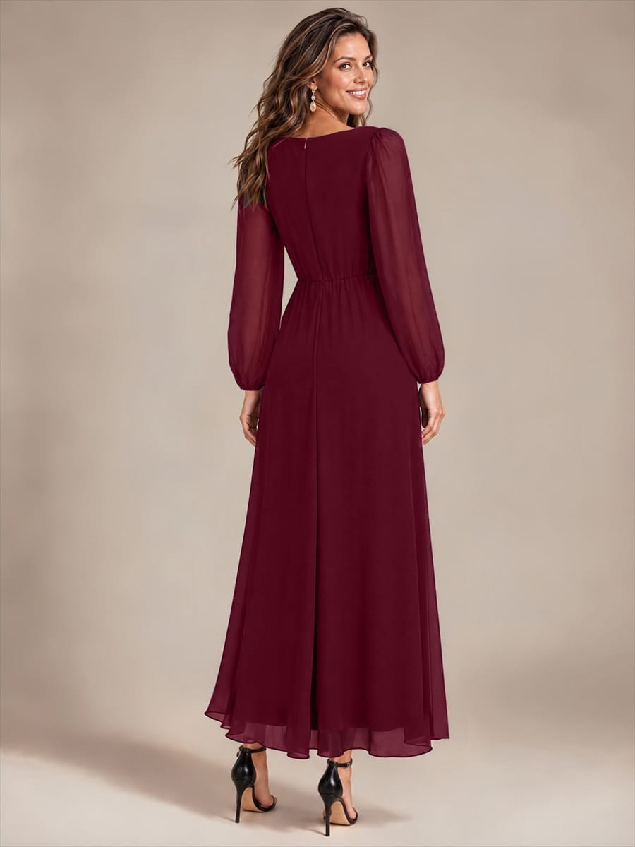 Chiffon Maxi Length V-neckline dress for the mother of the bride #color_Burgundy