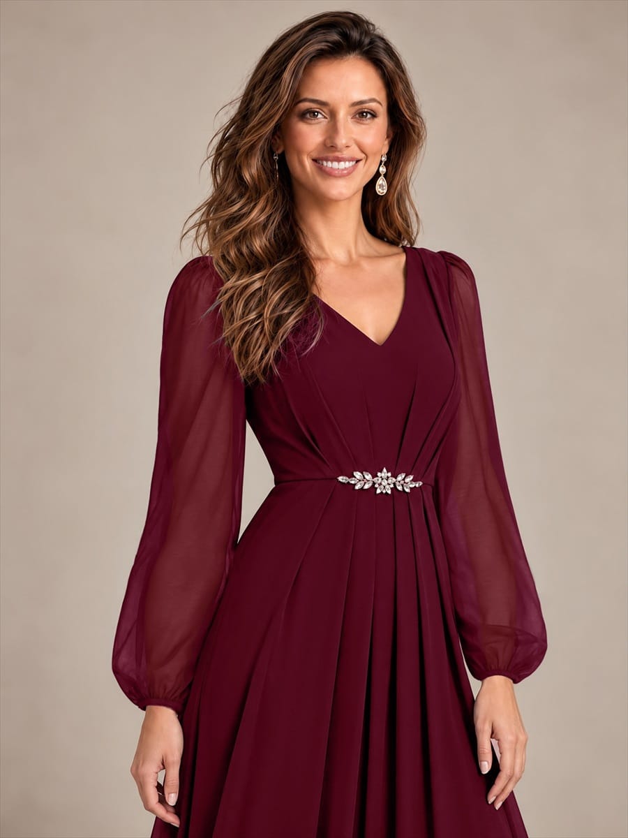 Chiffon Maxi Length V-neckline dress for the mother of the bride #color_Burgundy