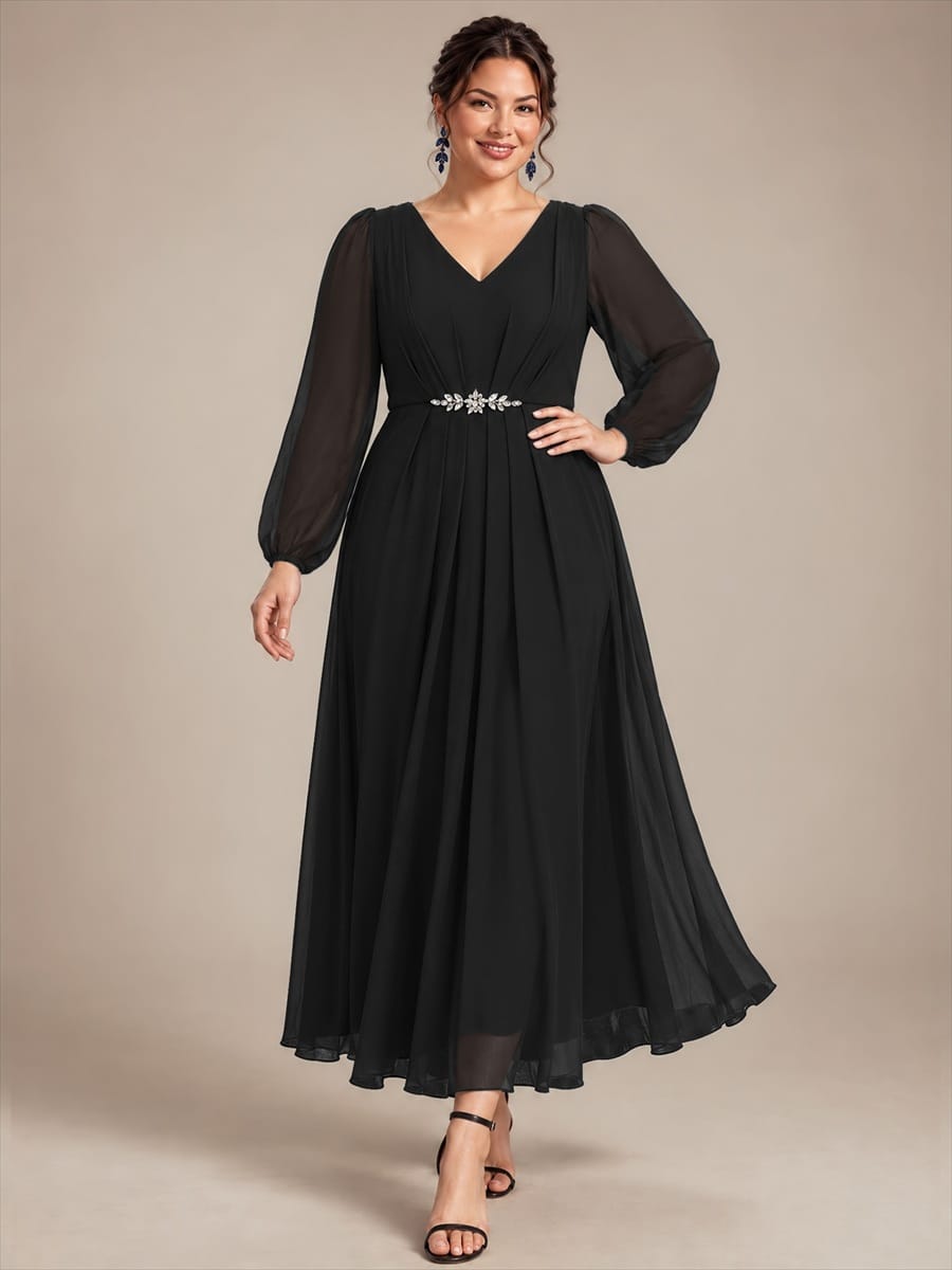 Chiffon Maxi Length V-neckline dress for the mother of the bride #color_Black