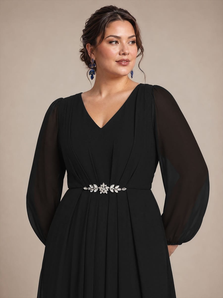 Chiffon Maxi Length V-neckline dress for the mother of the bride #color_Black